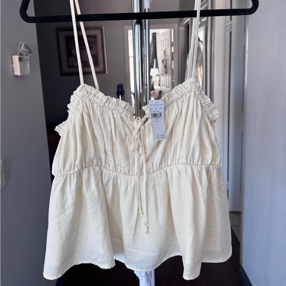 American Eagle Outfitters Cream Ruffled Spaghetti Strap Camisole